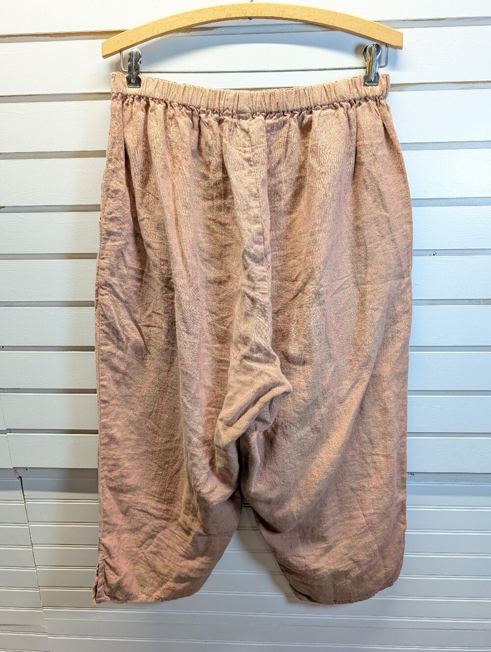 FLAX Floods Linen Pants Pink/Brown Size L Elastic Waist Stretch Artsy Boho - Picture 3 of 7